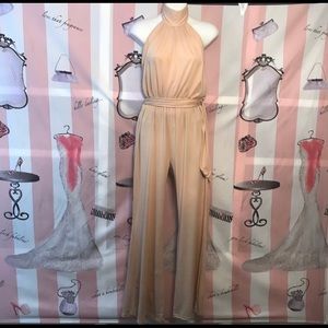 Champagne colored halter top jumpsuit NWT